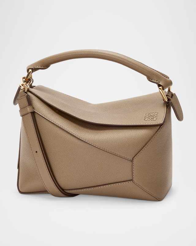 Puzzle Edge Small Top-Handle Bag in Grain Leather